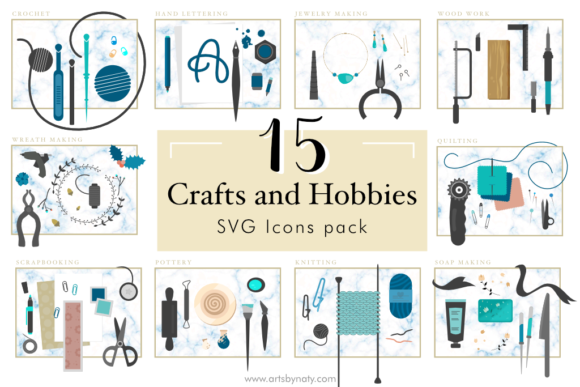 15 Crafts and Hobbies SVG Icons Pack