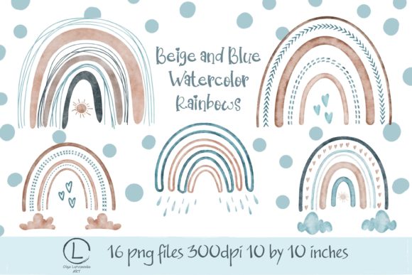 Beige and Blue Watercolor Rainbows: A Creative Resource for Designers and Artists