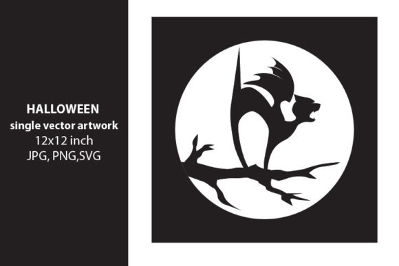 Cat with Bat Wings, Moon and Tree Branch