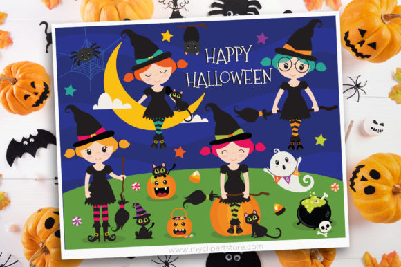 Cute Witches Halloween Clipart