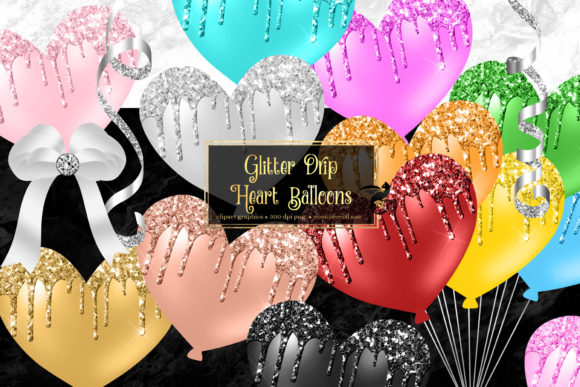Glitter Drip Heart Balloons Clipart