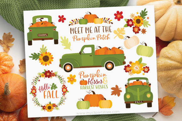 Green Pumpkin Truck Clipart Fall Autumn