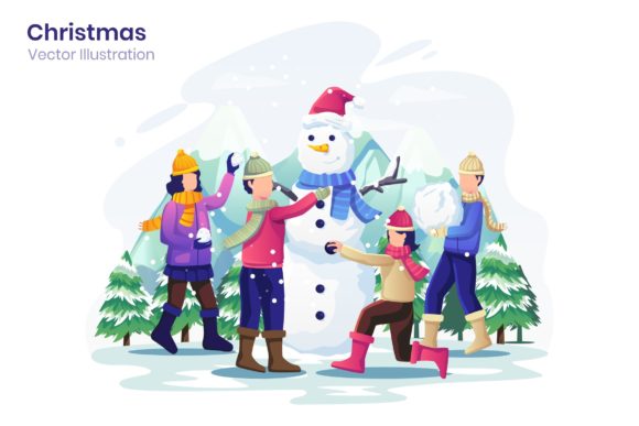 Kid Make Snowman Christmas Illustration: A Versatile Design for Holiday Projects