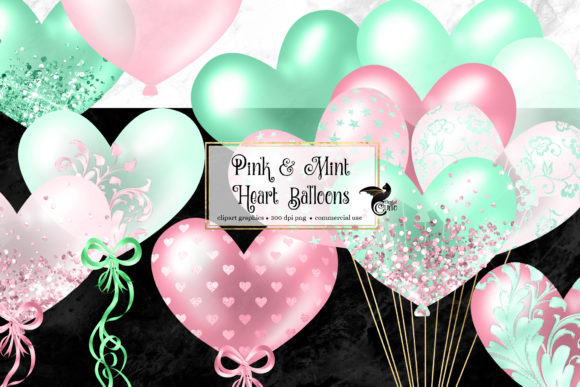 Pink and Mint Heart Balloons Clipart