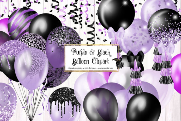 Purple and Black Balloons Clipart