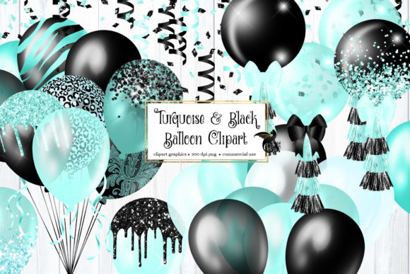 Turquoise and Black Balloons Clipart: A Versatile Tool for Creative Workflows