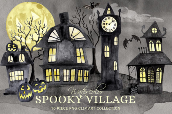 Watercolor Spooky Village Ghost Town Set: A Unique Addition to Your Creative Toolkit