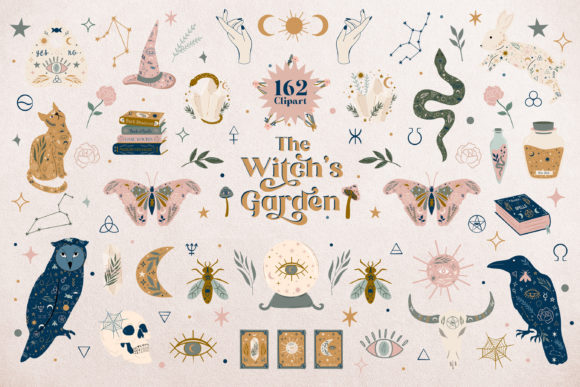 Witch's Garden Halloween Clipart Set